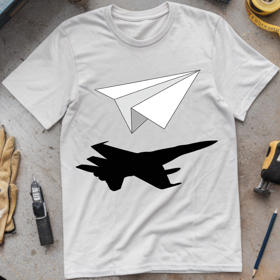 Paper Airplane with Fighter Jet Shadow