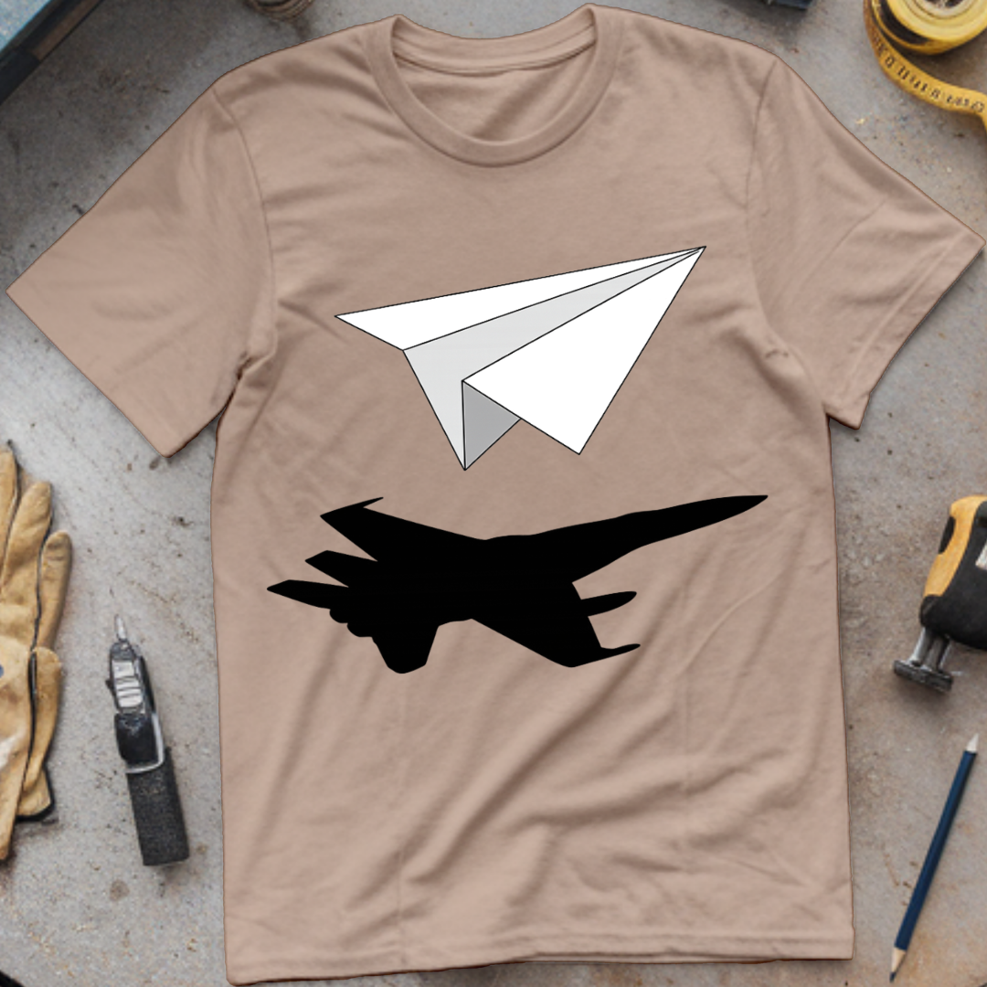Paper Airplane with Fighter Jet Shadow