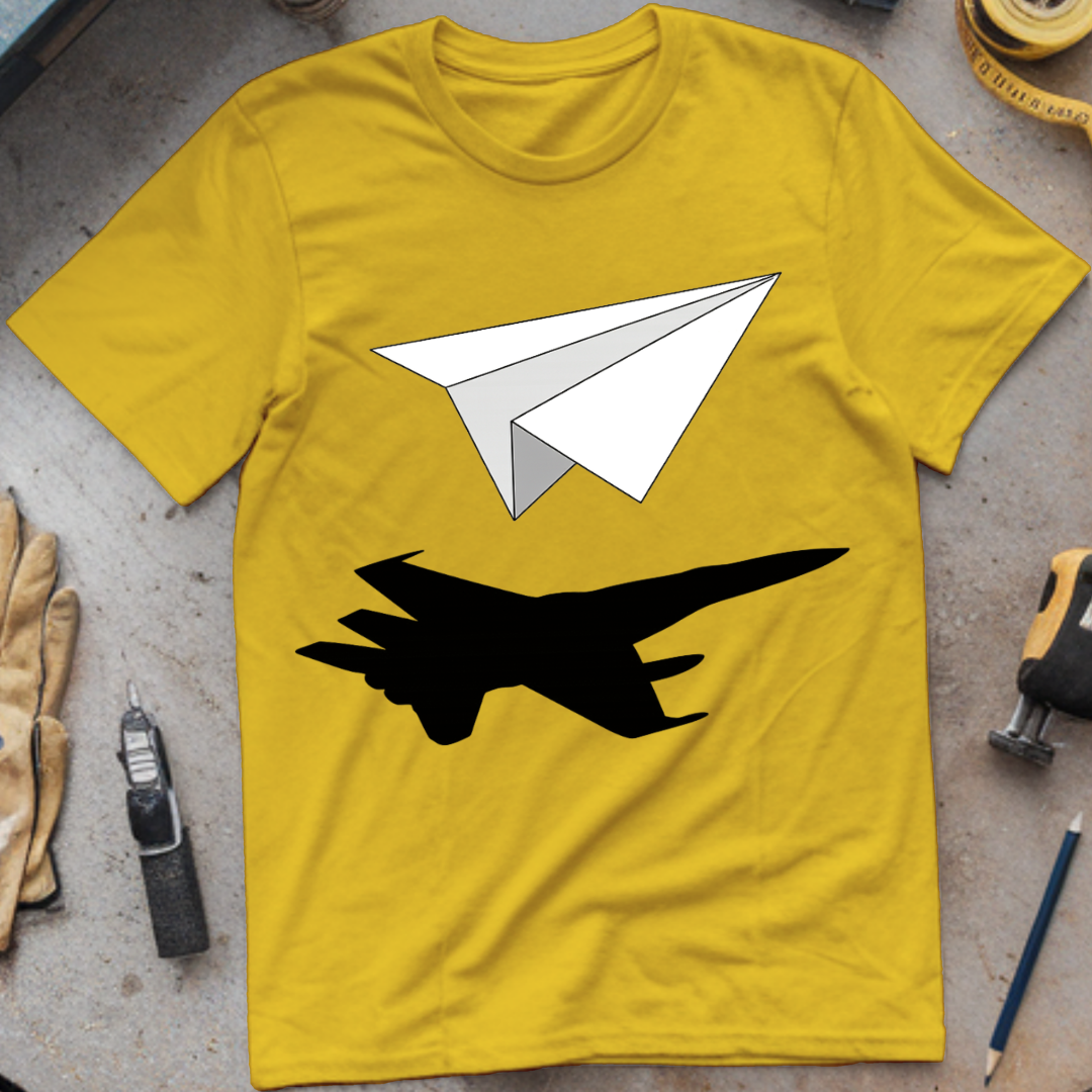 Paper Airplane with Fighter Jet Shadow