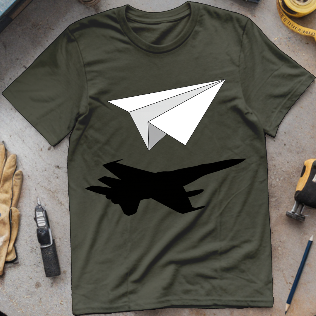 Paper Airplane with Fighter Jet Shadow