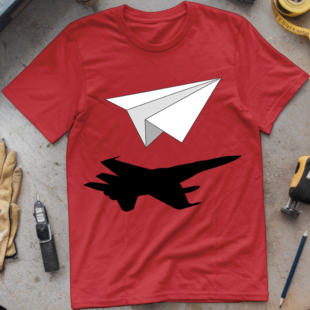 Paper Airplane with Fighter Jet Shadow